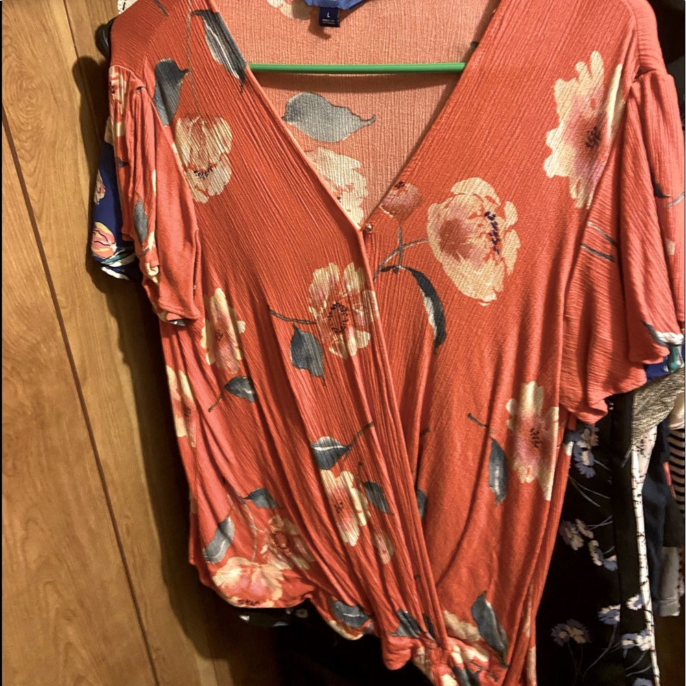 Apt 9 pink floral blouse with crossover tie